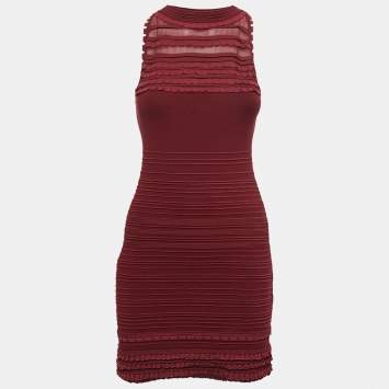 Pre Owned Roberto Cavalli Burgundy Knit Sleeveless Bodycon Dress S