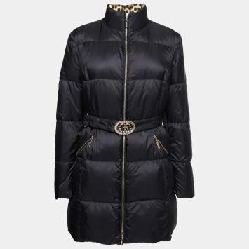 Pre Owned Roberto Cavalli Black Quilted Synthetic zipper Puffer Coat L