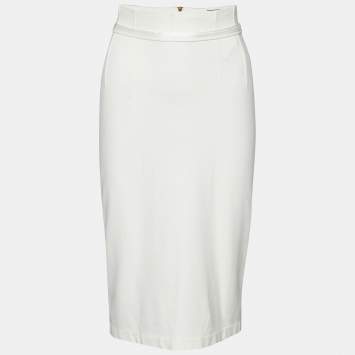 Pre Owned Class by Roberto Cavalli Cream Knit Pencil Skirt M