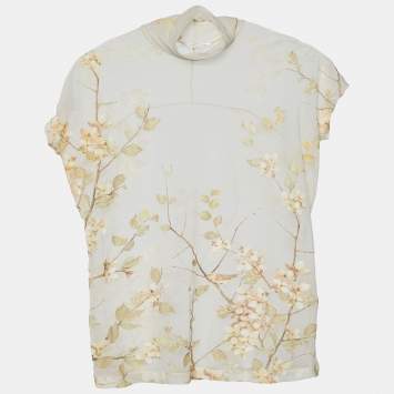 Pre Owned Roberto Cavalli Cream Floral Printed Knit Top M