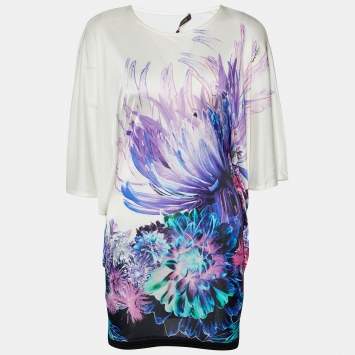 Pre Owned Roberto Cavalli White Printed Jersey Butterfly Sleeve Top S