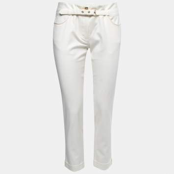 Pre Owned Roberto Cavalli Off-White Cotton Straight Leg Trousers M