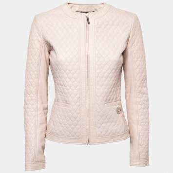 Pre Owned Roberto Cavalli Pink Quilted Leather Zip Front Jacket S