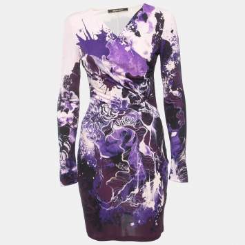Pre Owned Roberto Cavalli Pink/Purple Print Jersey Short Dress S