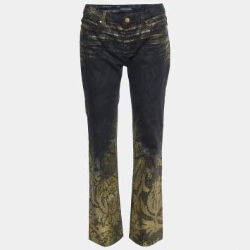 Pre Owned Roberto Cavalli Black Lurex Printed Denim Jeans M