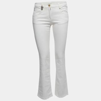 Pre Owned Roberto Cavalli Off White Denim Flared Jeans M Waist 29"