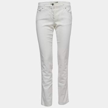 Pre Owned Roberto Cavalli White Patterned Denim Stitch Detailed  Jeans M Waist 30"