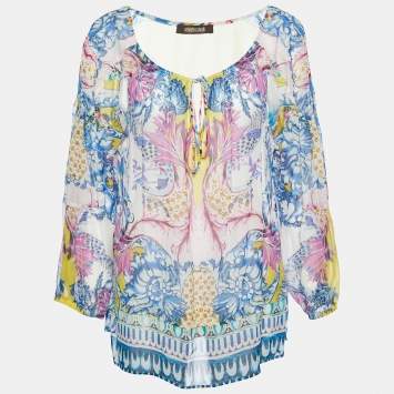 Pre Owned Roberto Cavalli Multicolor Printed Silk Tunic L