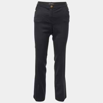 Pre Owned Roberto Cavalli Black Wool Straight Leg Pants M