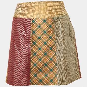 Pre Owned Roberto Cavalli Vintage Multicolor Patch Detail Leather Mini Skirt L