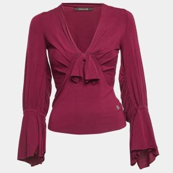 Pre Owned Roberto Cavalli Magenta Pink Knit Bow Detailed Long Sleeve Top S