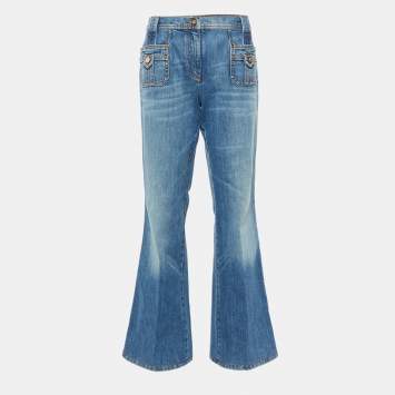 Pre Owned Roberto Cavalli Blue Denim High Waist Flared Jeans M Waist 28"