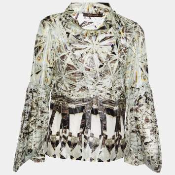 Pre Owned Roberto Cavalli Multicolor Printed Silk Lame Top S