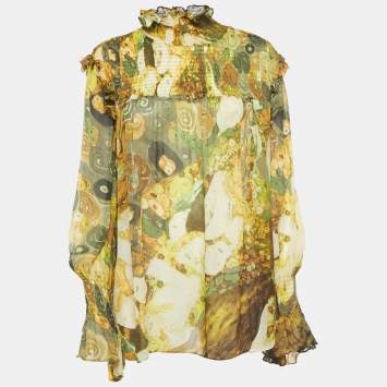 Pre Owned Roberto Cavalli Multicolor Print Silk Gustav Klimt Blouse M