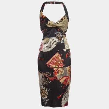 Pre Owned Roberto Cavalli Multicolor Floral Print Silk Sleeveless Midi Dress M