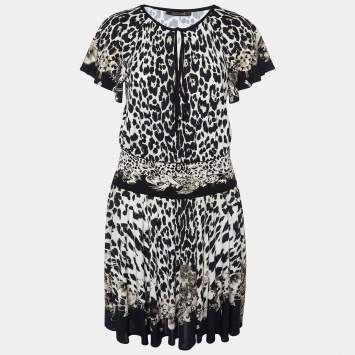 Pre Owned Roberto Cavalli Black Animal Print Jersey Knee-Length Dress M