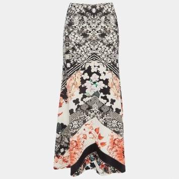 Pre Owned Roberto Cavalli Multicolor Floral Print Jersey Flared Maxi Skirt S