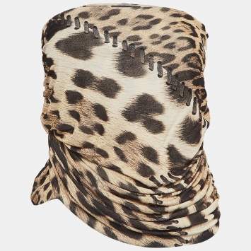 Pre Owned Roberto Cavalli Brown Leopard Print Ruched Strapless Top S