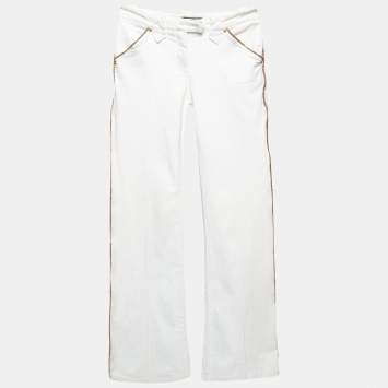 Pre Owned Roberto Cavalli White Contrast Trim Denim Buttoned Jeans XS
