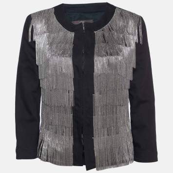 Pre Owned Roberto Cavalli Black Cotton Chain Tasseled Jacket S
