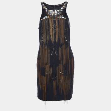 Pre Owned Roberto Cavalli Black Jersey Embellished Sleeveless Dress M