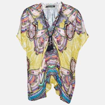 Pre Owned Roberto Cavalli Multicolor Aztec Silk Kaftan Top M