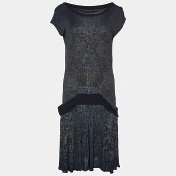 Pre Owned Roberto Cavalli Green Floral Jersey Pleated Midi Dress M