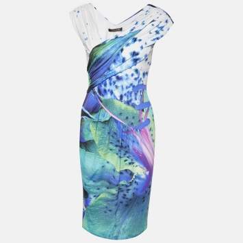 Pre Owned Roberto Cavalli Multicolor Printed Jersey Mid Dress M
