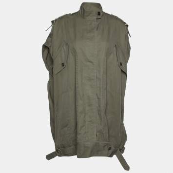 Pre Owned Roberto Cavalli Green Cotton Oversized Sleeveless Coat  M
