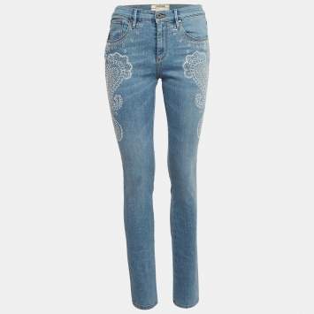Pre Owned Roberto Cavalli Blue Embellished Denim Jeans M Waist 24"