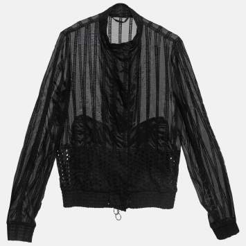 Pre Owned Roberto Cavalli Black Cotton Broderie Anglaise and Silk Jacket M