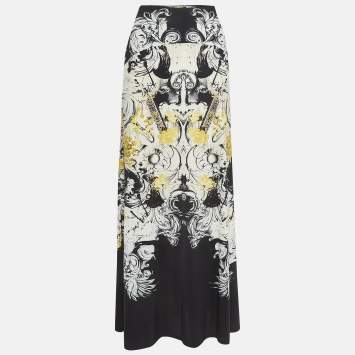 Pre Owned Roberto Cavalli Multicolor Printed Jersey Flared Maxi Skirt M