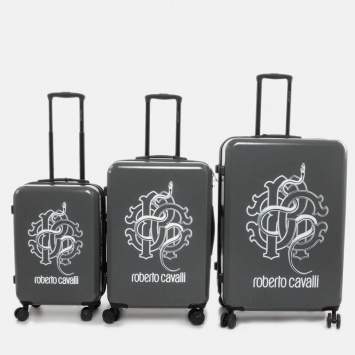 Pre Owned Roberto Cavalli Grey Polycarbonate Lightweight Spinner Suitcase Set of 3