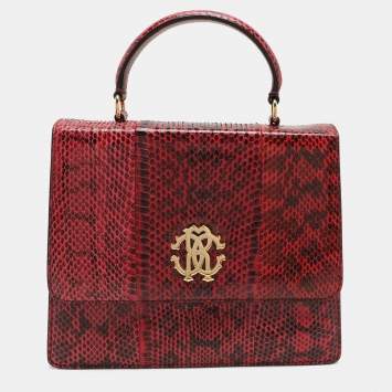 Pre Owned Roberto Cavalli Burgundy/Black Watersnake Top Handle Bag