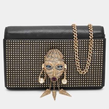 Pre Owned Roberto Cavalli Black Leather Chain Clutch