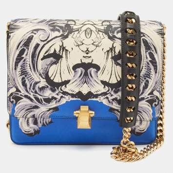 Pre Owned Roberto Cavalli Blue Printed Leather Hera Shoulder Bag