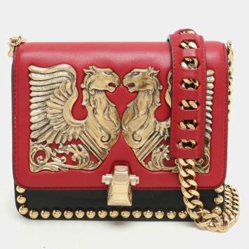 Roberto Cavalli Red/Black Leather Embellished Shoulder Bag