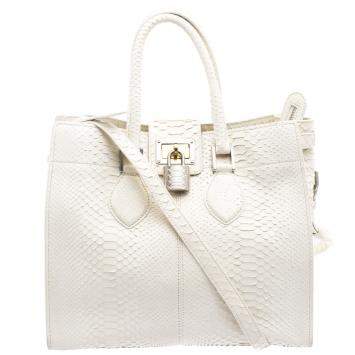 Pre Owned Roberto Cavalli Off White Python Florence Tote