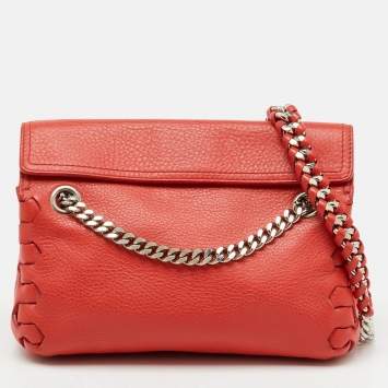 Pre Owned Roberto Cavalli Bright Red Leather Regina Chain Shoulder Bag