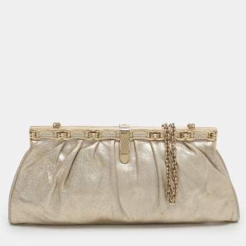 Pre Owned Roberto Cavalli Gold Metallic Leather Chain Clutch Bag