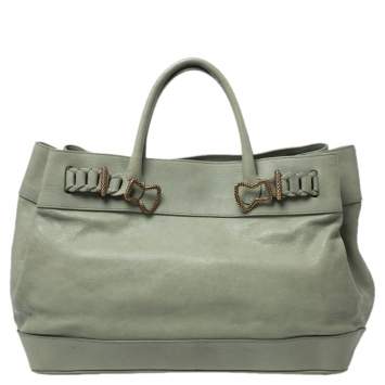 Pre Owned Roberto Cavalli Green Leather Tote