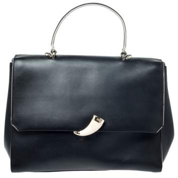 Pre Owned Roberto Cavalli Black Leather Flap Top Handle Bag