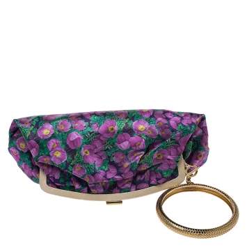 Pre Owned Roberto Cavalli Multicolor Flower Print Satin Bracelet Clutch