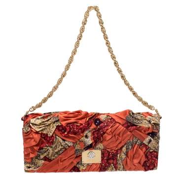 Pre Owned Roberto Cavalli Multicolor Printed Satin Pleated Chain Clutch