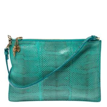 Pre Owned Roberto Cavalli Green Snakeskin Shoulder Bag