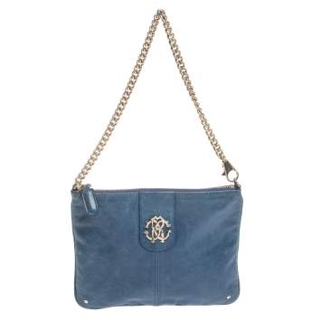 Pre Owned Roberto Cavalli Blue Leather Pochette Bag