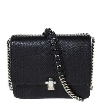 Pre Owned Roberto Cavalli Black Python Hera Flap Shoulder Bag