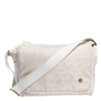 Pre Owned Roberto Cavalli Light Cream Leopard Print Cotton Flap Messenger Bag