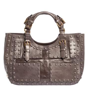 Pre Owned Roberto Cavalli Grey Leather Studded Satchel 