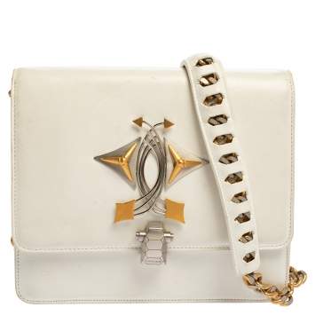 Pre Owned Roberto Cavalli White Leather Flap Shoulder Bag